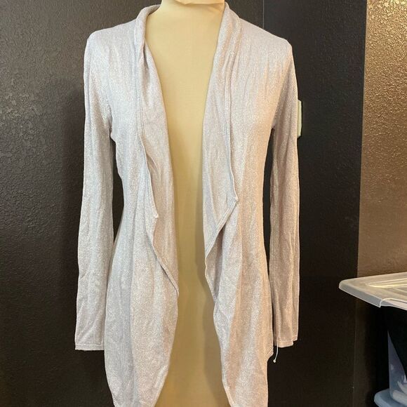 White House Black Market soft pink‎ metallic open front shawl collar cardigan - Picture 1 of 7